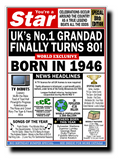 80th BIRTHDAY CARD, FUN NEWSPAPER FRONT PAGE