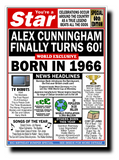 60th BIRTHDAY CARD, FUN NEWSPAPER FRONT PAGE