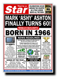 60th BIRTHDAY CARD, FUN NEWSPAPER FRONT PAGE