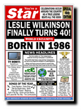 40th BIRTHDAY CARD, FUN NEWSPAPER FRONT PAGE