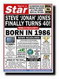 40th BIRTHDAY CARD, FUN NEWSPAPER FRONT PAGE