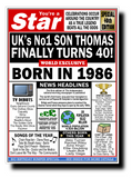 40th BIRTHDAY CARD, FUN NEWSPAPER FRONT PAGE