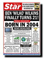 21st BIRTHDAY CARD, FUN NEWSPAPER FRONT PAGE
