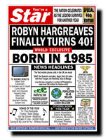 40th BIRTHDAY CARD, FUN NEWSPAPER FRONT PAGE