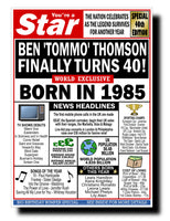 40th BIRTHDAY CARD, FUN NEWSPAPER FRONT PAGE