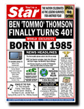 40th BIRTHDAY CARD, FUN NEWSPAPER FRONT PAGE