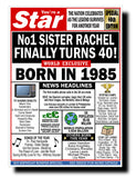 40th BIRTHDAY CARD, FUN NEWSPAPER FRONT PAGE