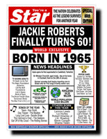60th BIRTHDAY CARD, FUN NEWSPAPER FRONT PAGE