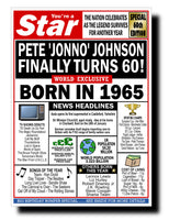 60th BIRTHDAY CARD, FUN NEWSPAPER FRONT PAGE