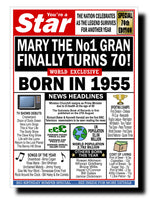 70th BIRTHDAY CARD, FUN NEWSPAPER FRONT PAGE