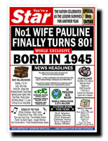 80th BIRTHDAY CARD, FUN NEWSPAPER FRONT PAGE