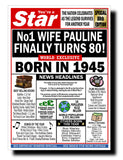 80th BIRTHDAY CARD, FUN NEWSPAPER FRONT PAGE