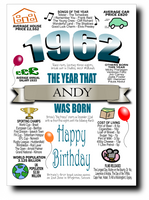 BORN IN THE YEAR 1962 BIRTHDAY CARD