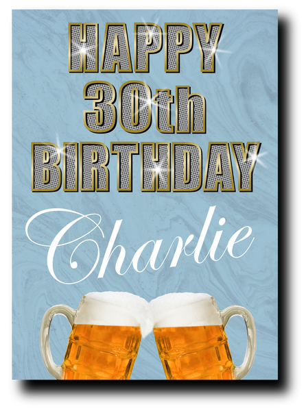 30th BIRTHDAY CARD DIAMOND STYLE BLUE