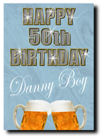 50th BIRTHDAY CARD DIAMOND STYLE BLUE