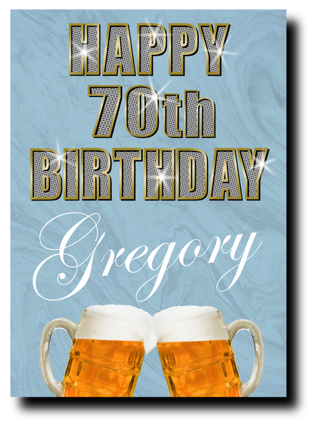 70th BIRTHDAY CARD DIAMOND STYLE BLUE