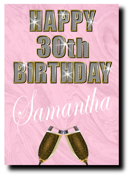 30th BIRTHDAY CARD DIAMOND STYLE PINK
