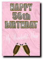 50th BIRTHDAY CARD DIAMOND STYLE PINK