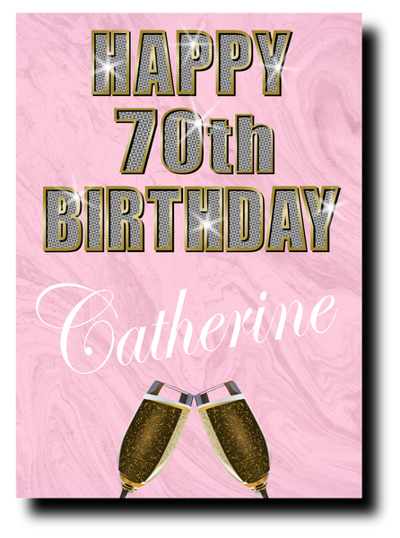 70th BIRTHDAY CARD DIAMOND STYLE PINK
